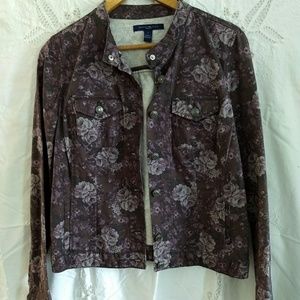 Stetch denim jacket purple rose floral